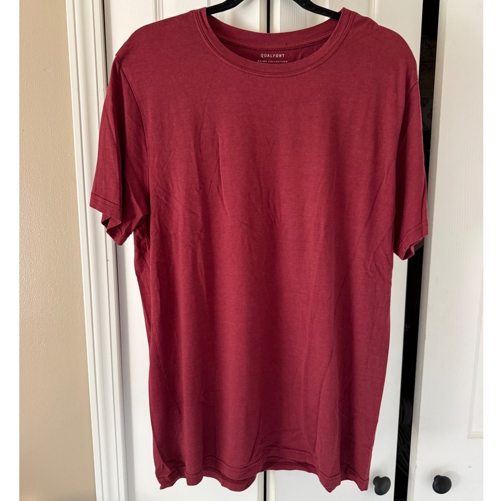 Qualfort Prime Collection Burgundy Bamboo Cotton Blend Crewneck Tee Mens Large